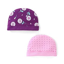 Babyhug 100% Cotton Knit Cap Floral Print Pack of 2 - Multicolour