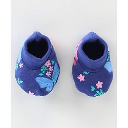 Babyhug 100% Cotton Knit Mittens & Booties Floral Print - Navy Blue
