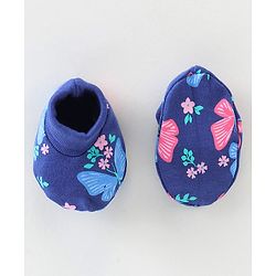 Babyhug 100% Cotton Knit Mittens & Booties Floral Print - Navy Blue
