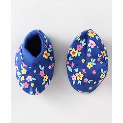 Babyhug 100% Cotton Interlock Knit Mittens & Booties Floral Print - Navy Blue