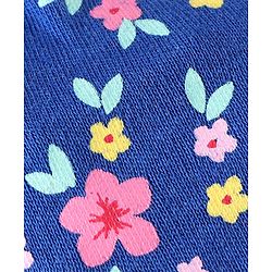 Babyhug 100% Cotton Interlock Knit Mittens & Booties Floral Print - Navy Blue