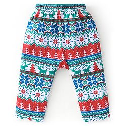 Babyhug Cotton Knit Full Length Diaper Leggings Christmas Theme Printed Pack of 3 - Red & Blue