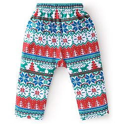 Babyhug Cotton Knit Full Length Diaper Leggings Christmas Theme Printed Pack of 3 - Red & Blue