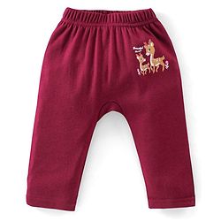 Babyhug Cotton Full Length Diaper Pants Star & Deer Print Pack Of 3 - Maroon Purple & Blue