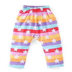 Babyhug Cotton Full Length Diaper Pants Star & Deer Print Pack Of 3 - Maroon Purple & Blue