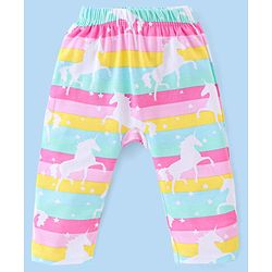 Babyhug Cotton Knit Anti Bacterial Full Length Diaper Pants Unicorn Printed Pack of 3 - Pink & Purple