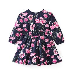 Babyhug Cotton Knit Full Sleeves Frock Floral Print - Navy