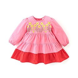 Babyhug 100% Cotton Knit Full Sleeves Frock with Legging Floral Embroidery - Coral