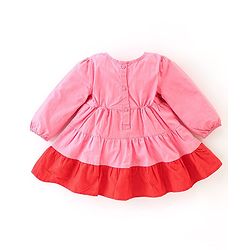 Babyhug 100% Cotton Knit Full Sleeves Frock with Legging Floral Embroidery - Coral
