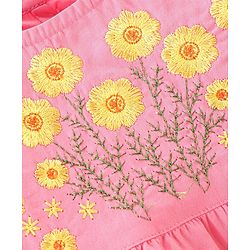 Babyhug 100% Cotton Knit Full Sleeves Frock with Legging Floral Embroidery - Coral
