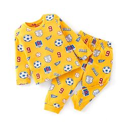 Babyhug Cotton Knit Full Sleeves Night Suit with Football Print - Orange