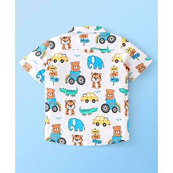 Babyhug 100% Cotton Knit Half Sleeve Regular Collar Tiger Printed Shirt - White