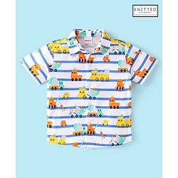 Babyhug 100% Cotton Knit Half Sleeve Regular Collar Car Printed  Shirt - White