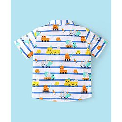 Babyhug 100% Cotton Knit Half Sleeve Regular Collar Car Printed  Shirt - White
