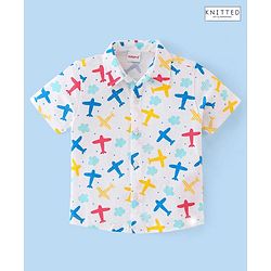Babyhug Cotton Knit Half Sleeves Airplane Printed Regular Shirt - White