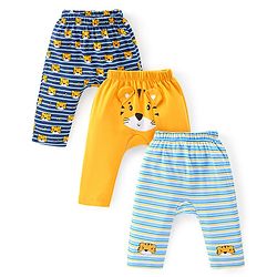 Babyhug Full Length Diaper Leggings Pack of 3 Tiger Printed - Blue & Yellow