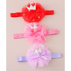 Babyhug Free Size Headbands Floral & Crown  Applique  Pack of 3- Multicolor