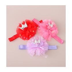 Babyhug Free Size Headbands Floral & Crown  Applique  Pack of 3- Multicolor