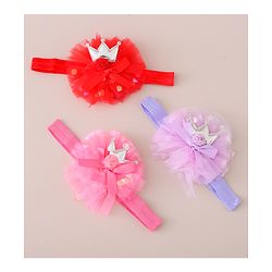 Babyhug Free Size Headbands Floral & Crown  Applique  Pack of 3- Multicolor