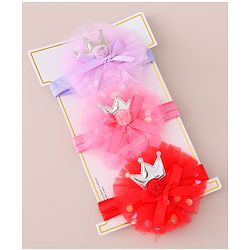 Babyhug Free Size Headbands Floral & Crown  Applique  Pack of 3- Multicolor
