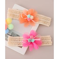 Babyhug Headbands with Floral Applique Free Size Pack of 2 - Orange & Dark Pink