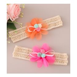 Babyhug Headbands with Floral Applique Free Size Pack of 2 - Orange & Dark Pink
