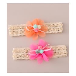 Babyhug Headbands with Floral Applique Free Size Pack of 2 - Orange & Dark Pink