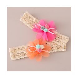 Babyhug Headbands with Floral Applique Free Size Pack of 2 - Orange & Dark Pink