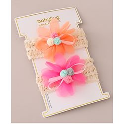 Babyhug Headbands with Floral Applique Free Size Pack of 2 - Orange & Dark Pink