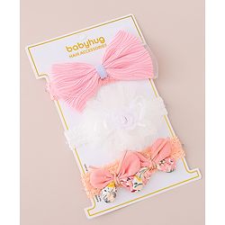 Babyhug Free Size Headbands With Bow & Floral Applique Pack of 3 - Multicolor