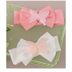 Babyhug Free Size Headbands With Bow & Butterfly Applique Pack of 2-  Pink & White