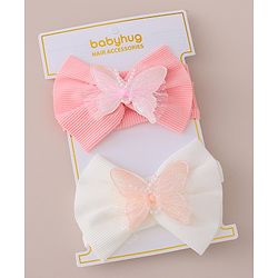 Babyhug Free Size Headbands With Bow & Butterfly Applique Pack of 2-  Pink & White