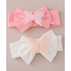 Babyhug Free Size Headbands With Bow & Butterfly Applique Pack of 2-  Pink & White