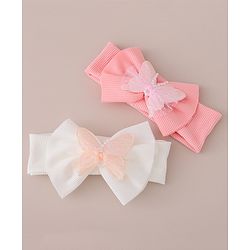 Babyhug Free Size Headbands With Bow & Butterfly Applique Pack of 2-  Pink & White