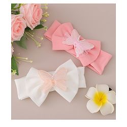 Babyhug Free Size Headbands With Bow & Butterfly Applique Pack of 2-  Pink & White