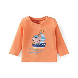 Babyhug Cotton Knit Full Sleeves Striped & Bear Printed Night Suit - Orange