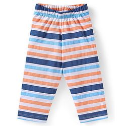 Babyhug Cotton Knit Full Sleeves Striped & Bear Printed Night Suit - Orange