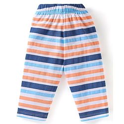 Babyhug Cotton Knit Full Sleeves Striped & Bear Printed Night Suit - Orange