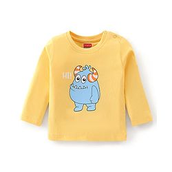 Babyhug Cotton Knit Full Sleeves Cartoon Printed Night Suit - Yellow