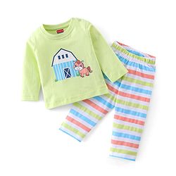 Babyhug Cotton Knit Full Sleeves Horse Printed Night Suit - Green