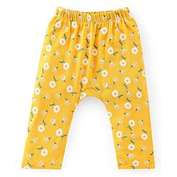 Babyhug Cotton Full Length Diaper Pants Dotted & Floral Print Pack Of 3 - Pink Purple & Yellow