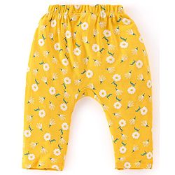 Babyhug Cotton Full Length Diaper Pants Dotted & Floral Print Pack Of 3 - Pink Purple & Yellow