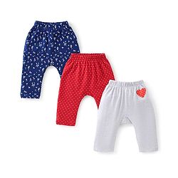 Babyhug Cotton Knit Full Length Diaper Pants Floral Print Pack Of 3 - Multicolour