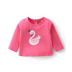 Babyhug Cotton Knit Full Sleeves Night Suit With Swan Print - Pink & Red