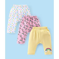 Babyhug Full Length Diaper Leggings Pack of 3 Unicorn Printed - Pink & Yellow