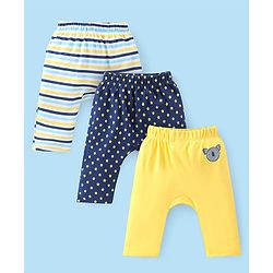 Babyhug Cotton Knit Full Length Diaper Pants Star Print Pack of 3 - Multicolour