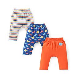 Babyhug Cotton Knit Full Length Diaper Pants Fish Print - Multicolour