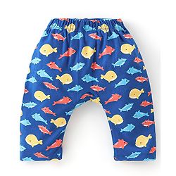 Babyhug Cotton Knit Full Length Diaper Pants Fish Print - Multicolour