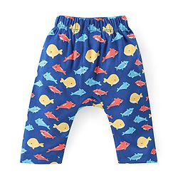 Babyhug Cotton Knit Full Length Diaper Pants Fish Print - Multicolour