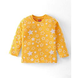 Babyhug Cotton Knit Full Sleeves Stars Printed Night Suit - Yellow